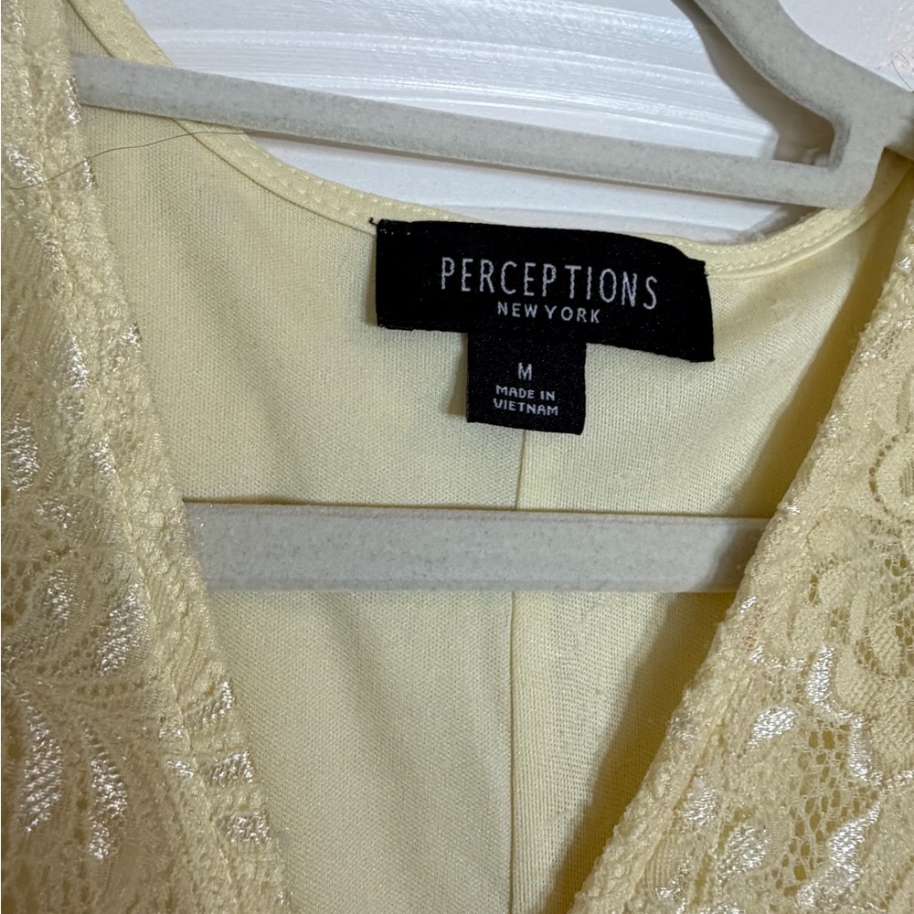 Perceptions NY Yellow Lace Wrap Dress Feminine Occasion Size M - Picture 4 of 5